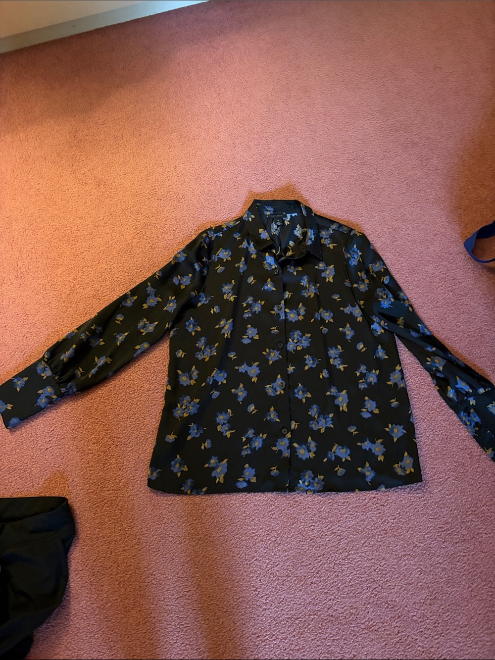 Halogen Black Blouse with Blue and Mustard Floral Print